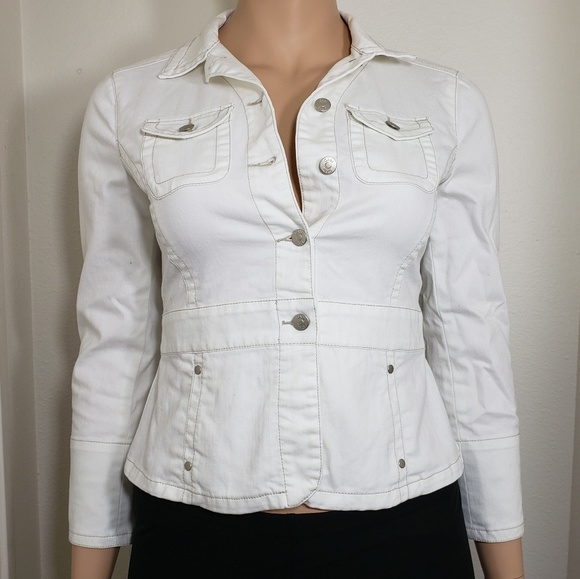 fitted white denim jacket